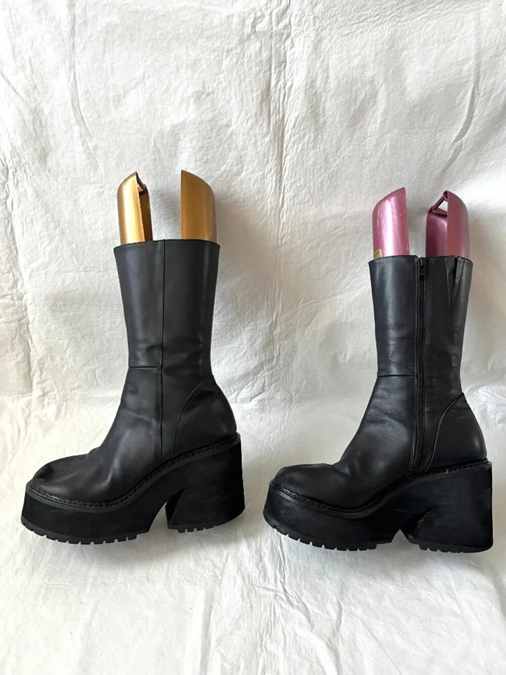 UNIF platform boots black leather womens 11 Parker chunky high heel mid calf zip